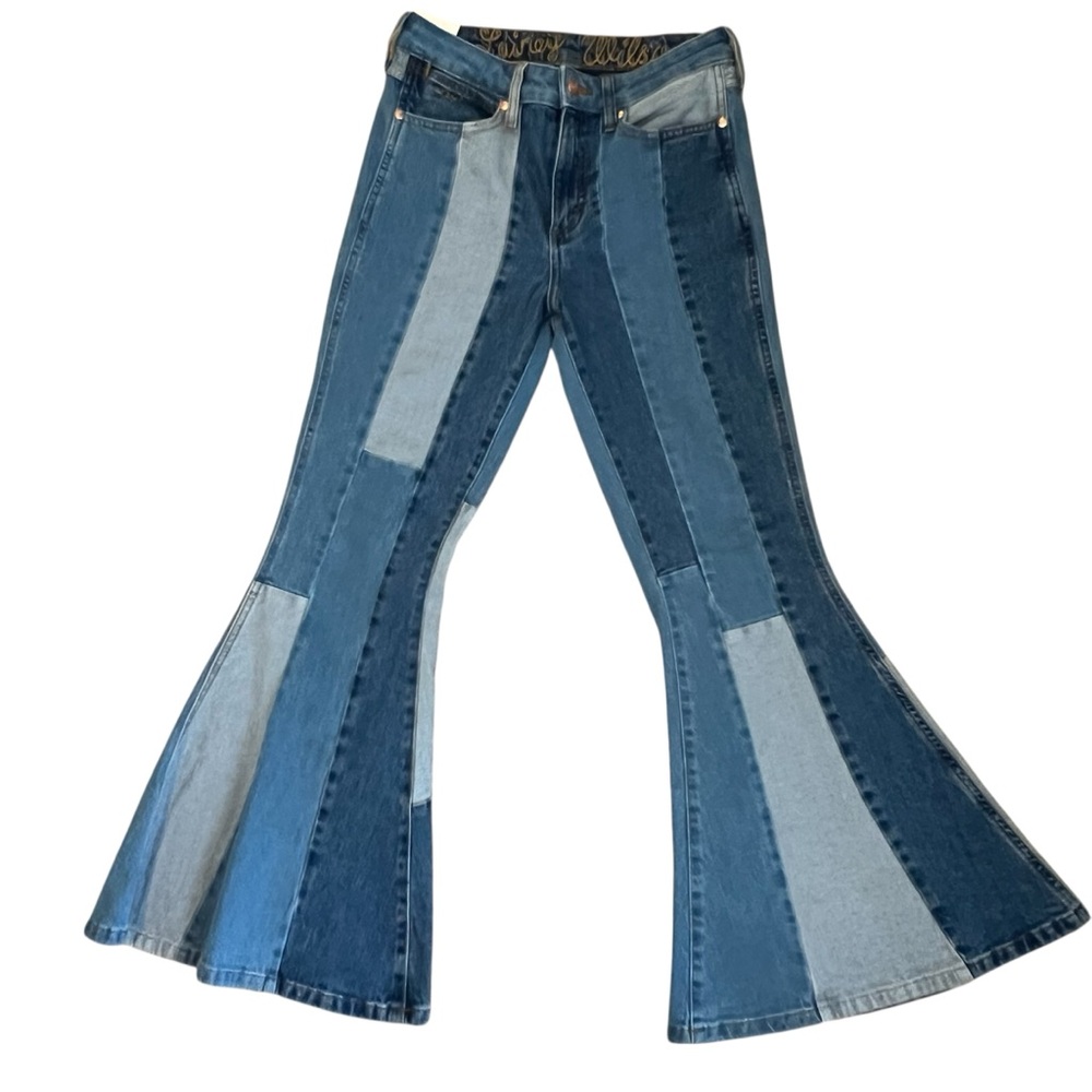 Lainey Wilson Wrangler Patchwork Flare High Waist Bell Bottom Denim Jeans 27x30